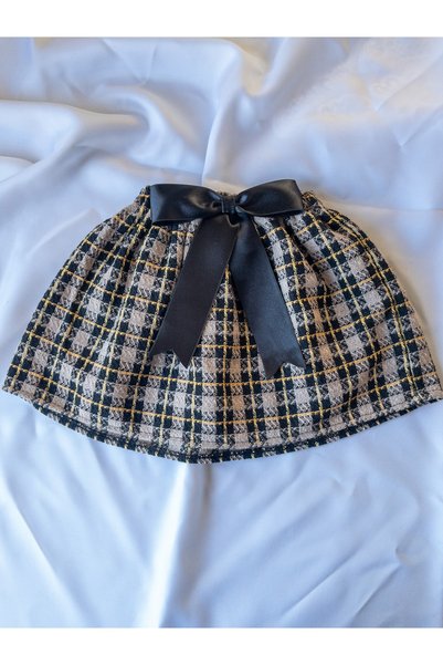 Luludy Kids Mink Ribbon Detailed Gingham Girl's Skirt