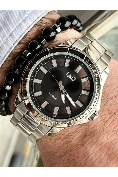 Q&Q Brand Steel Strap Waterproof Silver Color Men's Wristwatch+Bracelet