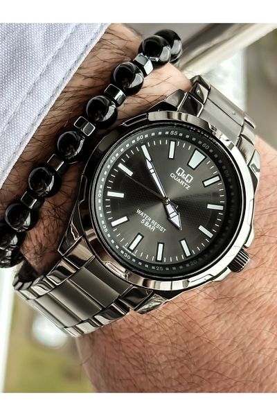 Q&Q Brand Steel Strap, Waterproof, Silver Color Men's Wristwatch+bracelet