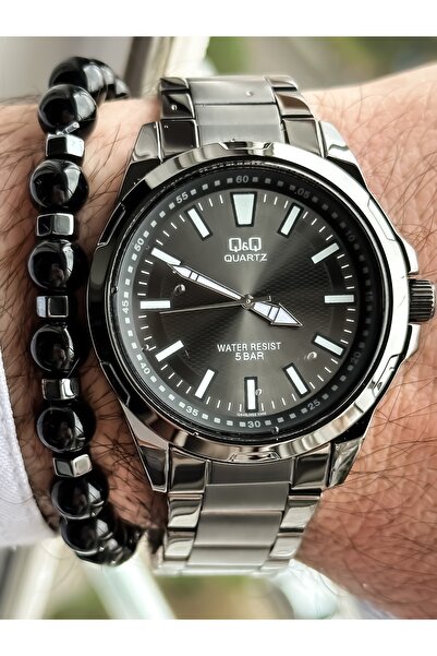 Q&Q Brand Steel Strap, Waterproof, Silver Color Men's Wristwatch+bracelet