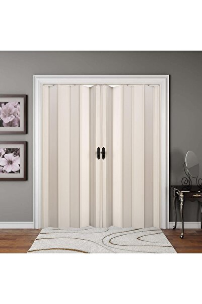 FARAN DEKORASYON 230 X 215 Beyaz Renk Camsız Çift Açılım Pvc Akordiyon Katlanır Kapı