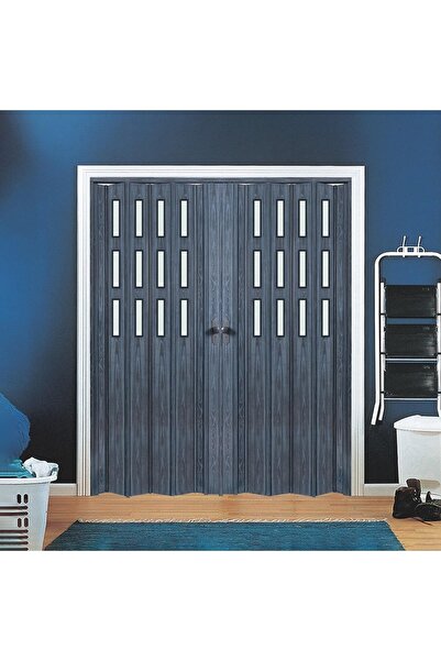 FARAN DEKORASYON 275 X 230 Antrasit Renk Camlı Çift Açılım Pvc Akordiyon Katl...