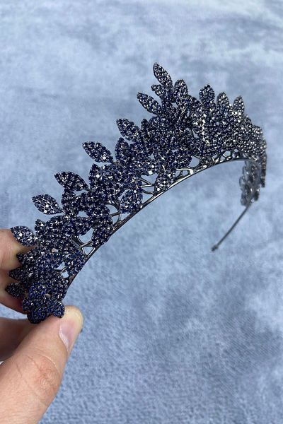 Hobigram Model Jessie bleumarin, cu piatră elegantă, henna și coroană de mireasă, accesoriu pentru păr – coroană, piatră de cristal, model elegant –