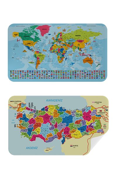 lilafil World and Turkey Map Educational Tutorial Country Flag Kids and Teen Room Wall Sticker