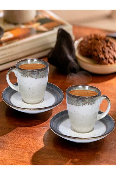 Kazanabil Set of 2 Porcelain Coffee Cups Brown