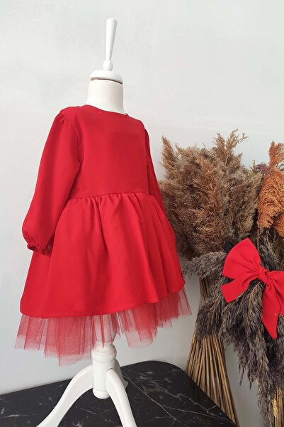 Shecco Babba Girl's Red Bow Tutu Christmas Dress, Long Sleeve Red Birthday Dress, Bandana