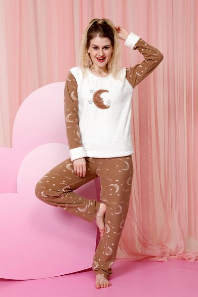 nisaNCa Winter Long Sleeve Women's Plush Fleece Pajama Set Silky Texture