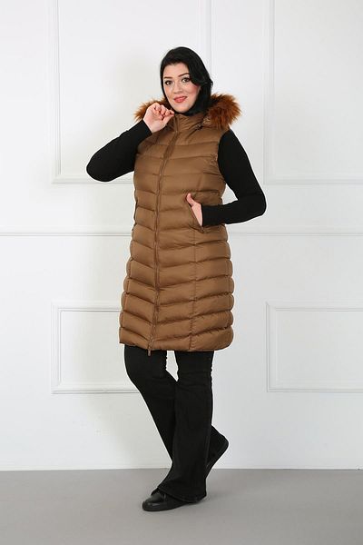 By Alba Collection Women's Tan Long Large Size Padded Vest