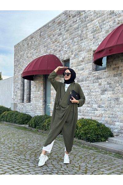 NS Moda Hijab Cross Kangaroo Tunic Khaki Model-417