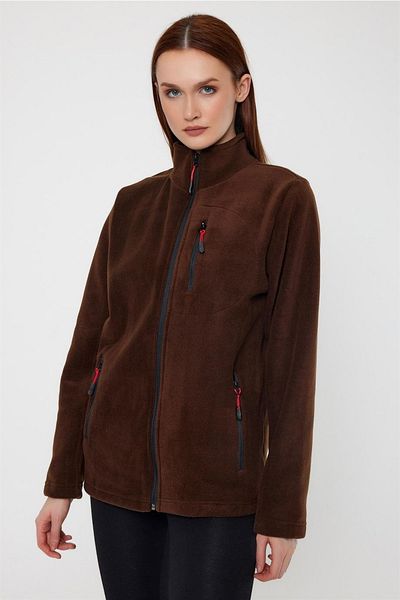 MAXIMILLIAN Women's Fleece Brown 3 Pocket Zippered Bato Collar Outdoor Fleece