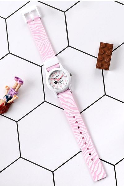 Q&Q Oe012519 Zebra Patterned Pink 10 Atm Waterproof Girl's Wristwatch