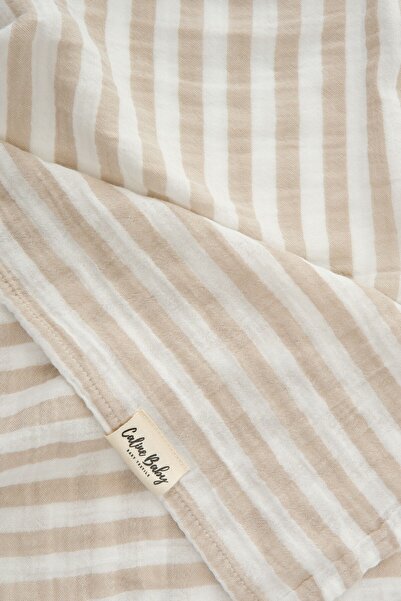 Caline Baby قماط موسلين مخطط طبقتين 40/40 - 120x120 سم بيج