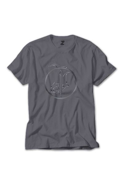 Z zepplin تي شيرت رمادي بشعار الخماسي