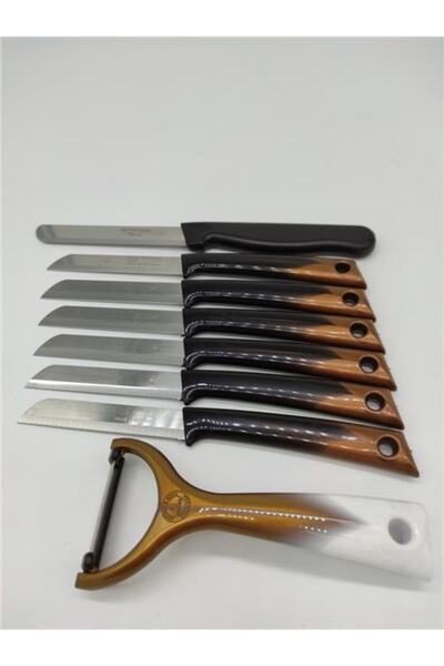 Solingen Mutfak Bıçak Seti 8'li Soyacak Dahil Siyah Kahverengi Renkli Soyma Dilimleme Meyve Sebze Bıçağı