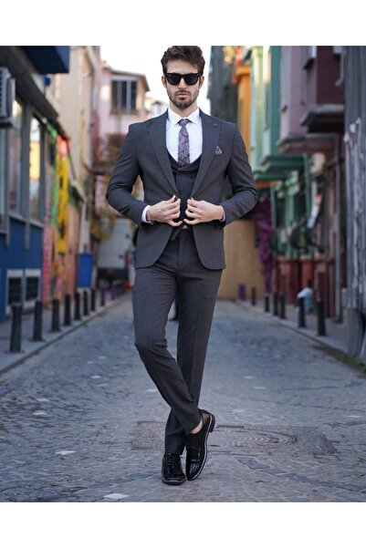 Suitmen Takım Elbise Slim Fit Italyan Kesim Koyu Gri Vd9003
