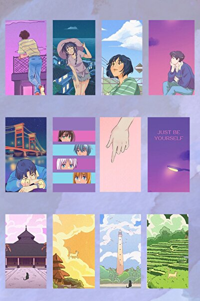 sanatıbedi 12'li Anime Temalı Ajanda Bullet Journal Laptop Telefon Sticker Seti