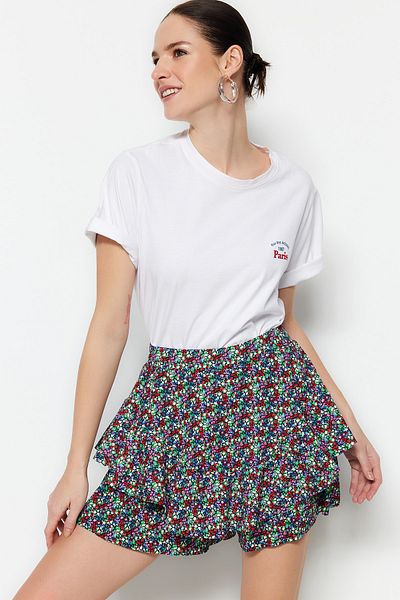 Trendyol Collection Fustă scurtă mini tricotată cu talie înaltă cu model volantă multicoloră TWOSS23SR00060