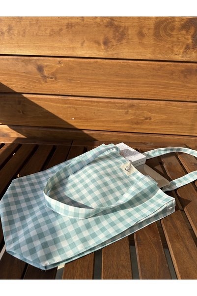 fimugift Fimu Gingham Green Gusseted Cloth Bag