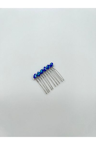 Pearly Handmade Κούμπωμα με μπλε χτένα με χάντρες Evil Eye 4 εκ