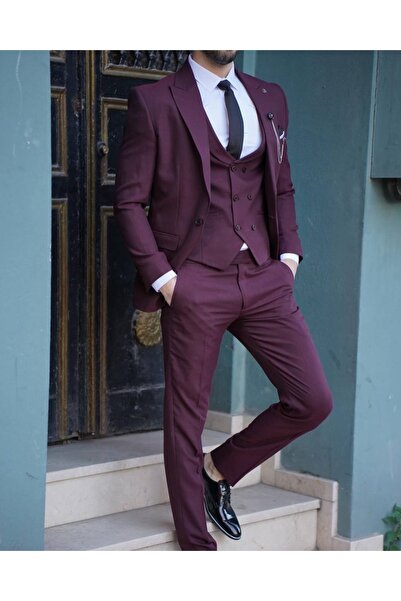Suitmen Takım Elbise Slim Fit Italyan Kesim Bordo Vd9007