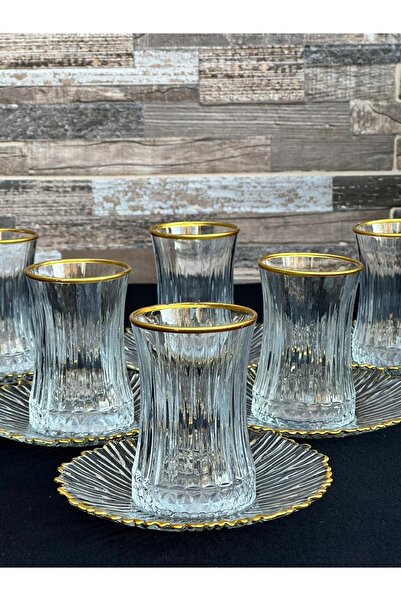 Hediyedukkani Lüks Cam Çay Seti,yaldızlı Çay Seti,çay Bardak,çay Tabak Set