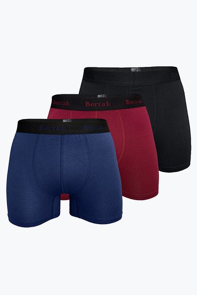 Berrak Men's Black Claret Red Navy Blue 3 Pack Modal Boxer 3br4476
