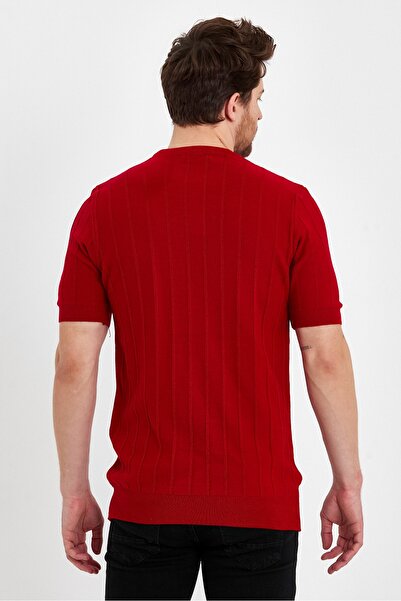 Tarz Cool Red Men's Round Collar Knitted T-shirt