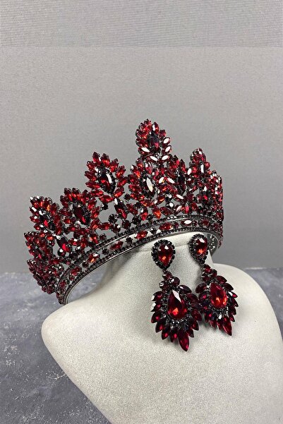 FdayAksesuar Αξεσουάρ Νύφης Μπορντό Μοντέλο Μερίβα Σετ Στέμμα Νύφης με Πετράδ...