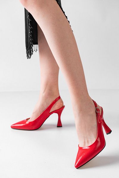 MASSOLE New Season Open Back Stiletto Red Patent Leather Daily Stylish Local Production Premium Product