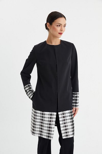 Balizza Collarless Trench Coat with Blz-sleeves and Skirt Part