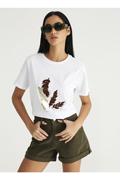 Fabrika Comfort Beyaz Kadın Bisiklet Yaka Basic T-Shirt CM-BURTON