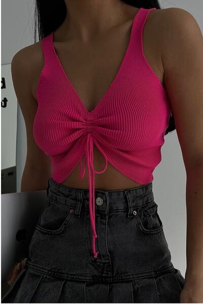 bayansepeti Fuşya Ön Büzgülü Mini Boy Bluz 23s24004