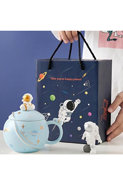 hediyeconcepti Avrupa Seramik Kupa Sevimli Astronot Dekoratif Ofis Kahve Fincanı Kahvaltı Masaüstü Kupa Bardak