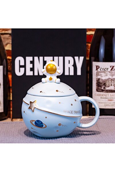 hediyeconcepti Avrupa Seramik Kupa Sevimli Astronot Dekoratif Ofis Kahve Fincanı Kahvaltı Masaüstü Kupa Bardak
