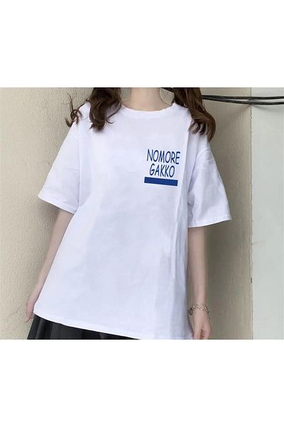 Touz zolid wear Nomore Gakko εμπριμέ λευκό μπλουζάκι Unisex Oversize