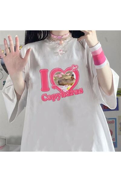 Touz Я люблю капібар, біла унісекс-футболка великого розміру з принтом