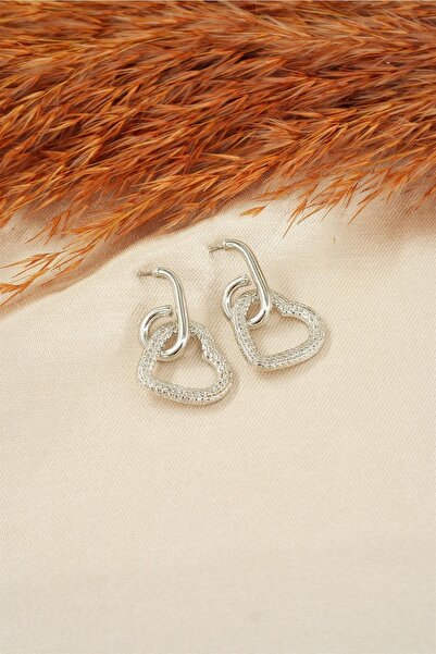 By Zeyna Aksesuar Kadın Özel Tasarım Sallantılı Kalp Model Küpe