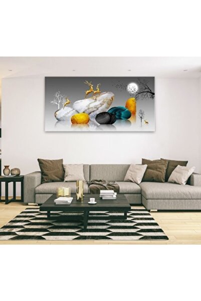 TRADE AYS Modern Altın Geyikler Dekaoratif Tasarım Kanvas Duvar Tablo