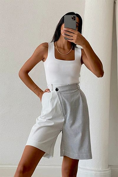 Jose Clothing Γυναικεία πλεκτή μπλούζα - Τετράγωνος γιακάς και χοντρές τιράντες