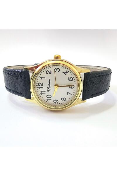 Marlas ساعة يد نسائية ريترو تصميم عتيق تصميم كلاسيكي لون ذهبي ذهبي مع حزام