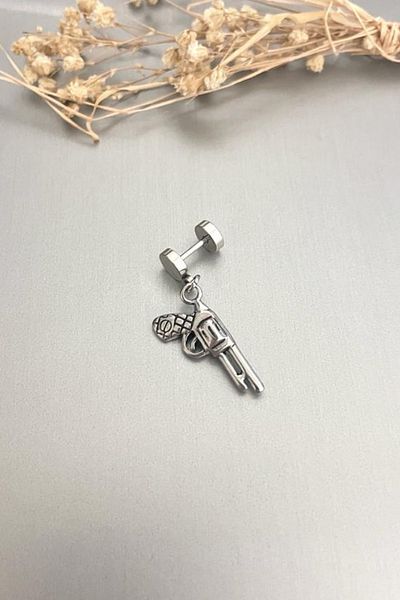 Jaida Moda Unisex Silver Gothic Pistol Figured Dangle Steel Earrings
