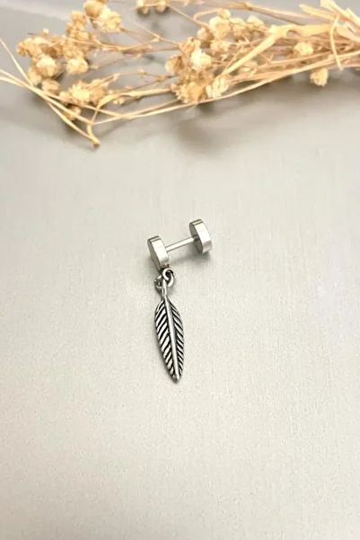 Jaida Moda Unisex Silver Gothic Feather Figured Dangle Steel Earrings