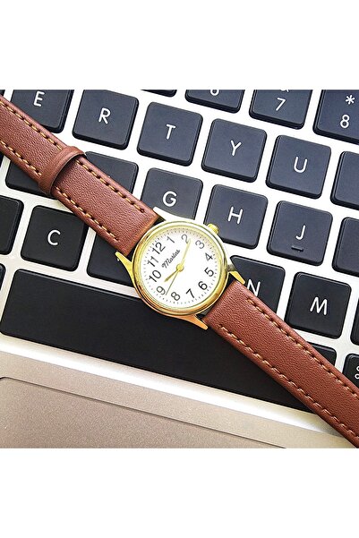 Marlas Retro Women's Wristwatch, Vintage Design, Classic Design, Gold / Gold Color, Minimal, With Strap