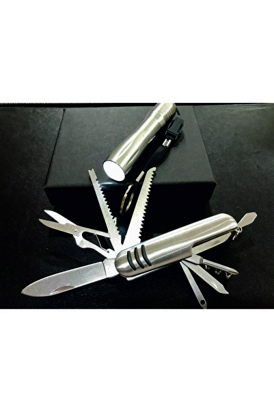 HEPBİMODA Gri Çakı El Fener Seti Kamp Araç Deprem Seti Gri Renk Çoklu Spor Po...