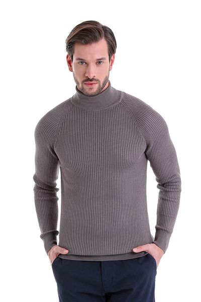 Hatemoğlu Pulover gri cu guler rotit cu model Slim Fit
