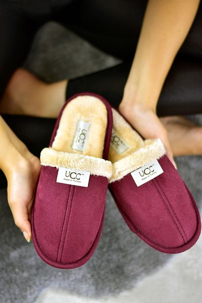 STOCON Unisex βελούδινες παντόφλες σπιτιών χωρίς ηχητική σόλα Claret Red
