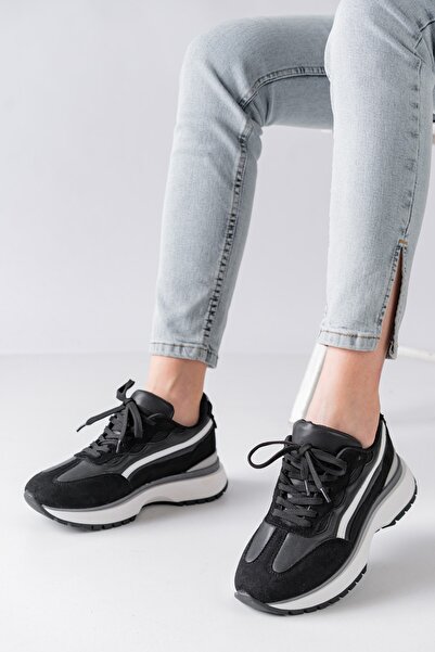 MASSOLE Siyah Bağcıklı Yeni Sezon Şık Premium Kadın Spor Ayakkabı