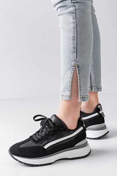 MASSOLE Siyah Bağcıklı Yeni Sezon Şık Premium Kadın Spor Ayakkabı