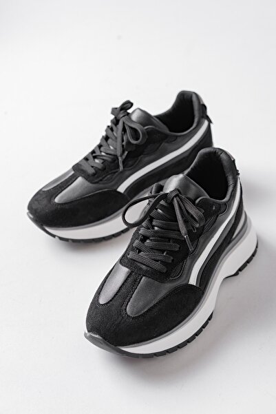 MASSOLE Siyah Bağcıklı Yeni Sezon Şık Premium Kadın Spor Ayakkabı