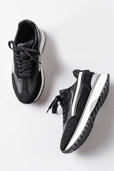 MASSOLE Siyah Bağcıklı Yeni Sezon Şık Premium Kadın Spor Ayakkabı